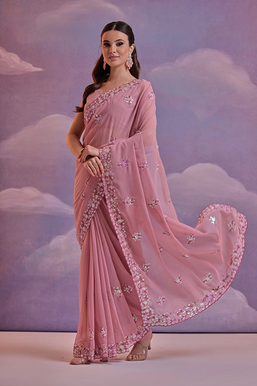 Soft georgette saree onion shade
