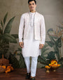 Off-White Roman Silk Kurta with Jacquard Open Koti Set