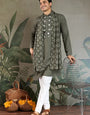 Premium Olive Green Mirror Work Kurta with Dupatta for Occasions