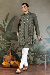 Olive Green Mirror Work Kurta