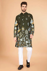 Olive Viscose Rayon Men's Kurta