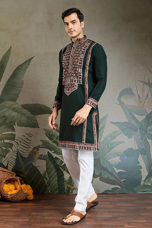 Wedding Green Viscose Silk Kurta