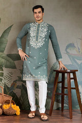 Pastel Pista Embroidered Kurta