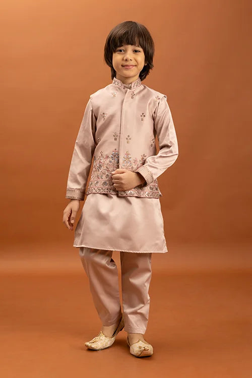 Peach Mirror Work Koti Kurta
