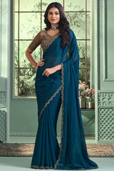 Beautiful Party Wear Designer Blue Saree With Blouse