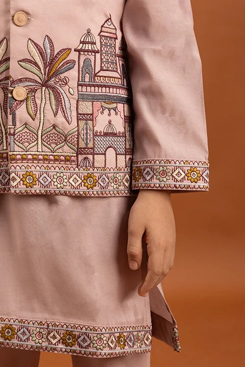 Embroidered Kurta with Koti for Boys