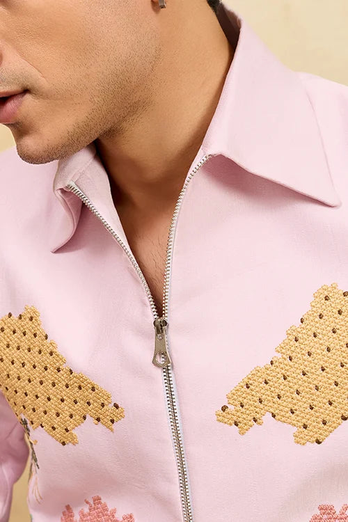 Pink Velvet Ethnic Jacket Set