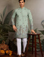 Embroidered Pista Green Wedding Kurta for Mens