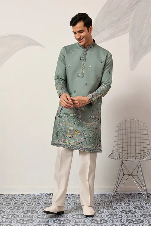 Pista Silk Kurta for Wedding