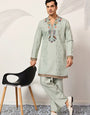 Ethnic Pista V Neck Kurta Pant Set for Mens Wear