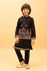 Premium Black Koti Kurta Kids