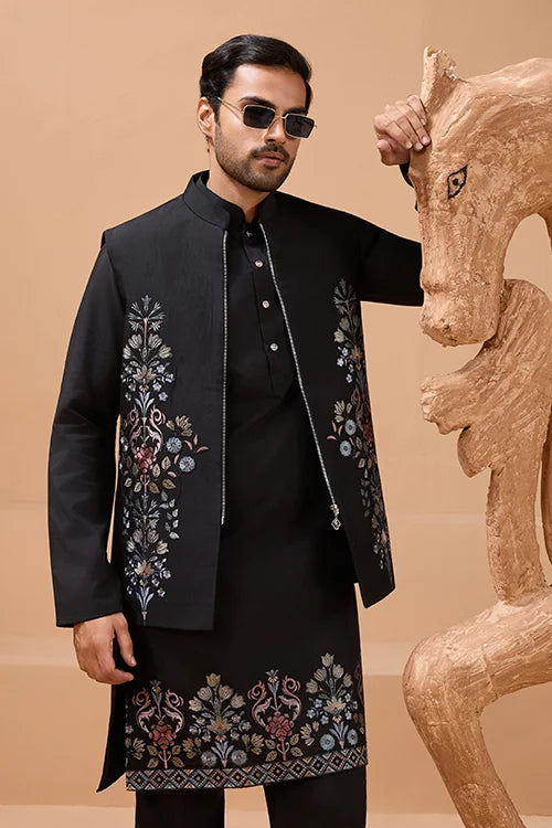 Black Kurta Koti for Men