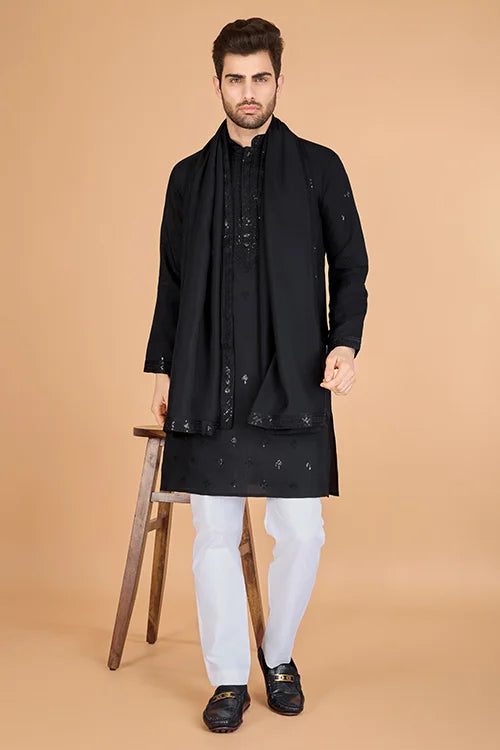 Black Viscose Silk Men's Kurta