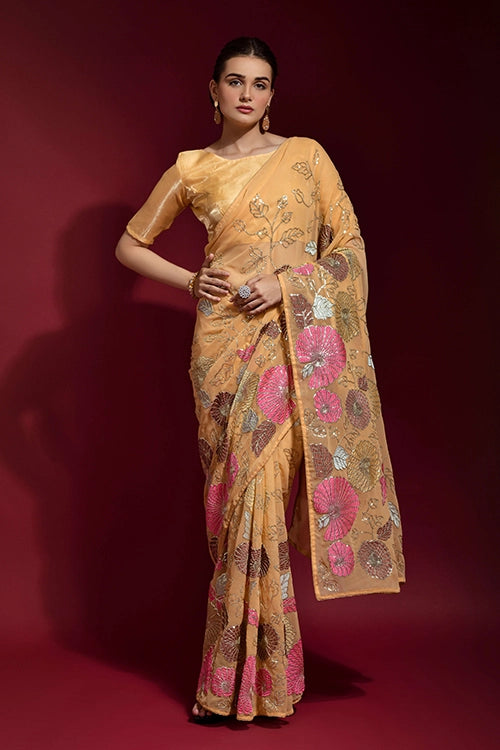 Chiku georgette saree
