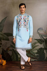  Sky Blue Embroidered Mens Kurta