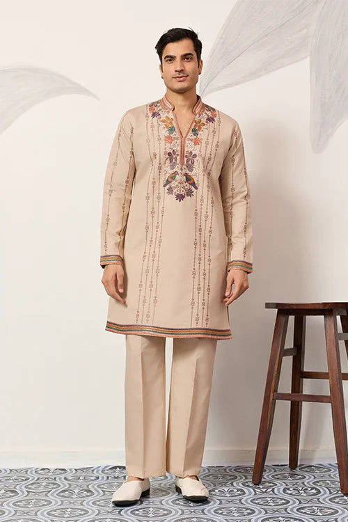 Premium Beige Embroidered Kurta Set