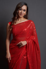 Red Georgette Silk Saree