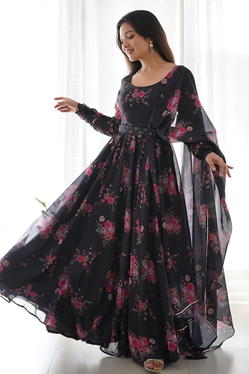 Classic Black Floral Anarkali