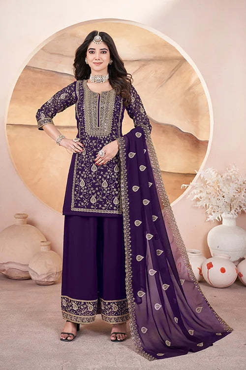 Purple Designer Pakistani Embroidered Suit