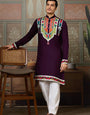 Purple Festival Wear Embroidery Mens Wear Kurta