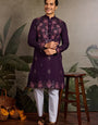 Designer Purple Mirror Work Kurta Set for Mens Wear