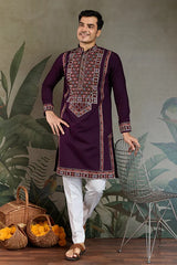 Purple Viscose Silk Kurta Men