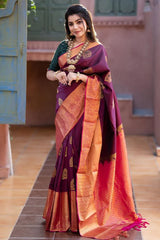 Purple Color Banarasi Zari Weaving Silk Saree