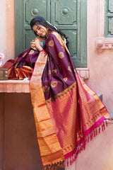 Purple Color Banarasi Zari Weaving Silk Saree
