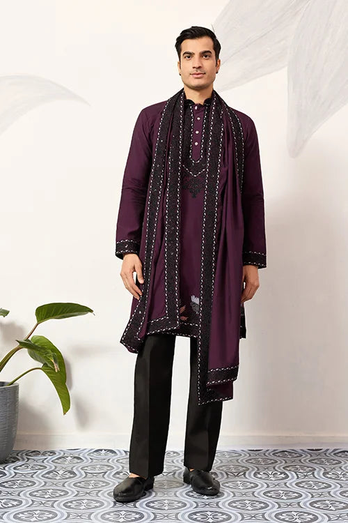 Purple Wedding Kurta with Dupatta