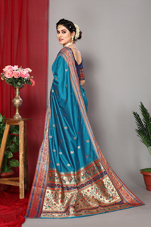 Blue Stylish Weaving and Lovely Paithani Silk Sarees