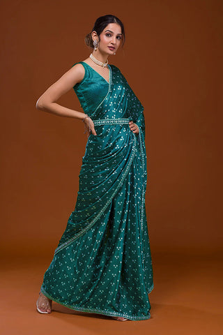 Women Exclusive Bandhani Satin with Embroidered Lace Work Sarees Collection