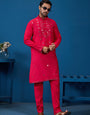 Designer Rani Mirror Embroidered Kurta for Mens Wear
