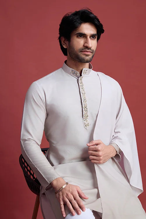 Beige Mirror Work Men's Kurta