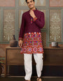 Navratri Wine Cotton Kurta for Mens with Pajama