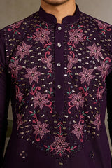 Purple Mirror Work Kurta Set for Mens