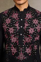 Black Embroidered Kurta Set for Men