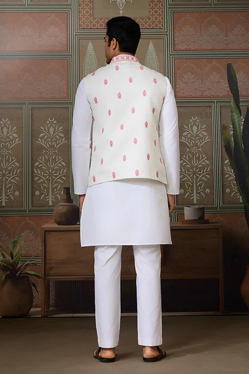 White Kurta Pajama with Koti