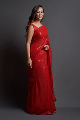 Red Silk Saree with Blouse