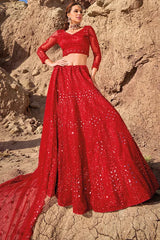 Red Sequins Net Lehenga Choli