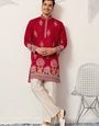 Unique Style Red Color Embroidered Kurta for Mens Wear