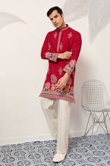 Red viscose silk kurta