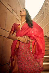 Red Color Intricate Weaving Handloom Weaving Silk Saree with Patloa Pallu