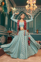 Perfect Pista Green Chaniya Choli with Embroidered Jacket