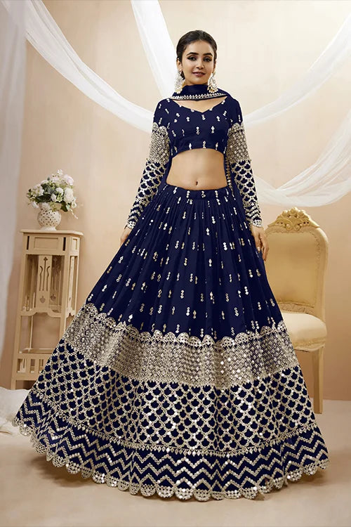 Navy blue heavy embroidered lehenga choli