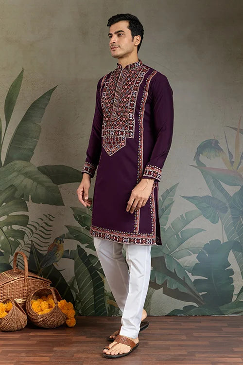 Purple silk kurta for men