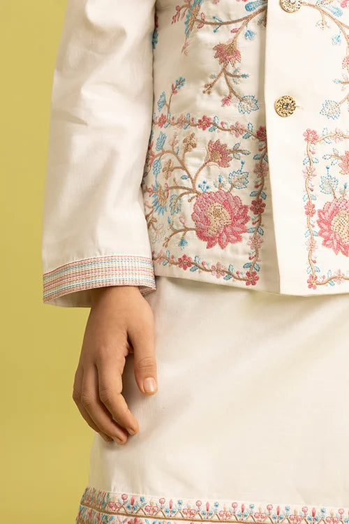 Traditional White Koti Kurta Pajama