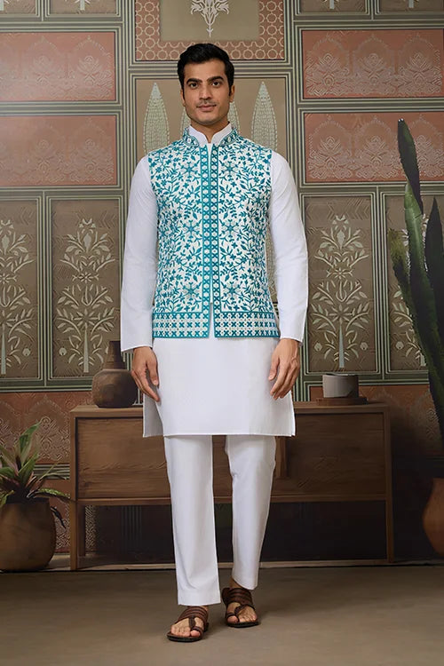 Teal Green Koti Kurta Set
