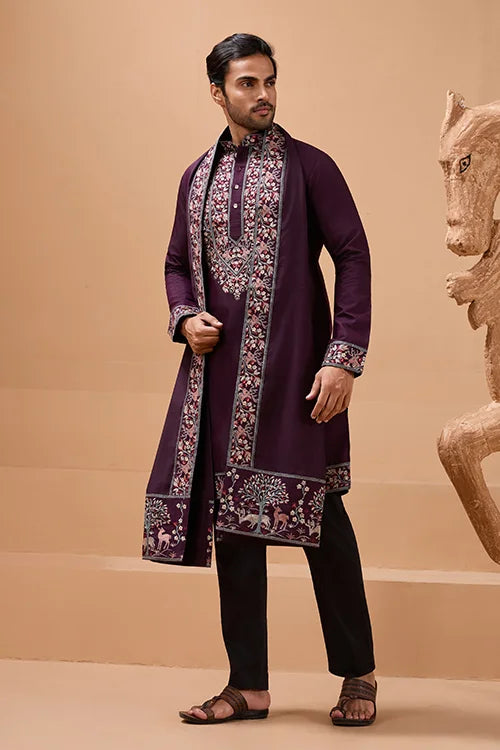 Purple Kurta with Dupatta for Men