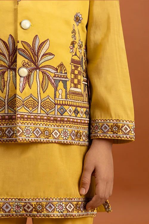 Yellow Kids Wear Kurta with Koti