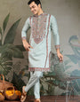 Traditional Sky Blue Embroidered Kurta Pajama Set